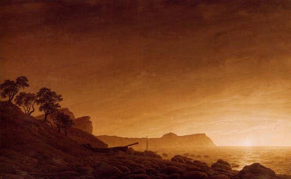 Caspar David Friedrich Blick auf Arkona mit aufgehendem Mond und Netzen